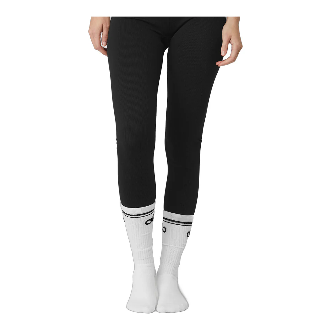 alo Women's Throwback Barre Sock - White/Black - Image 2
