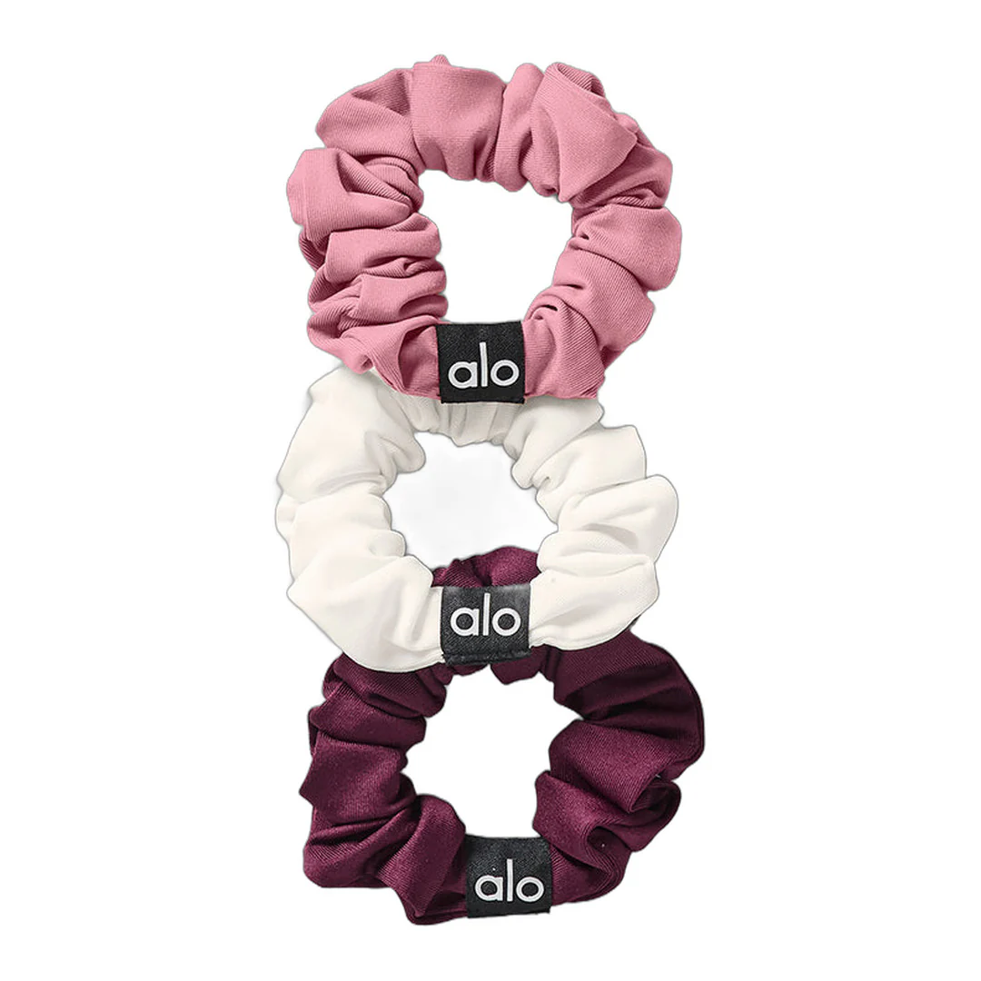 alo Fresh Mini Scrunchie 3-Pack - Burgundy/Pink Wild Rose/Ivory