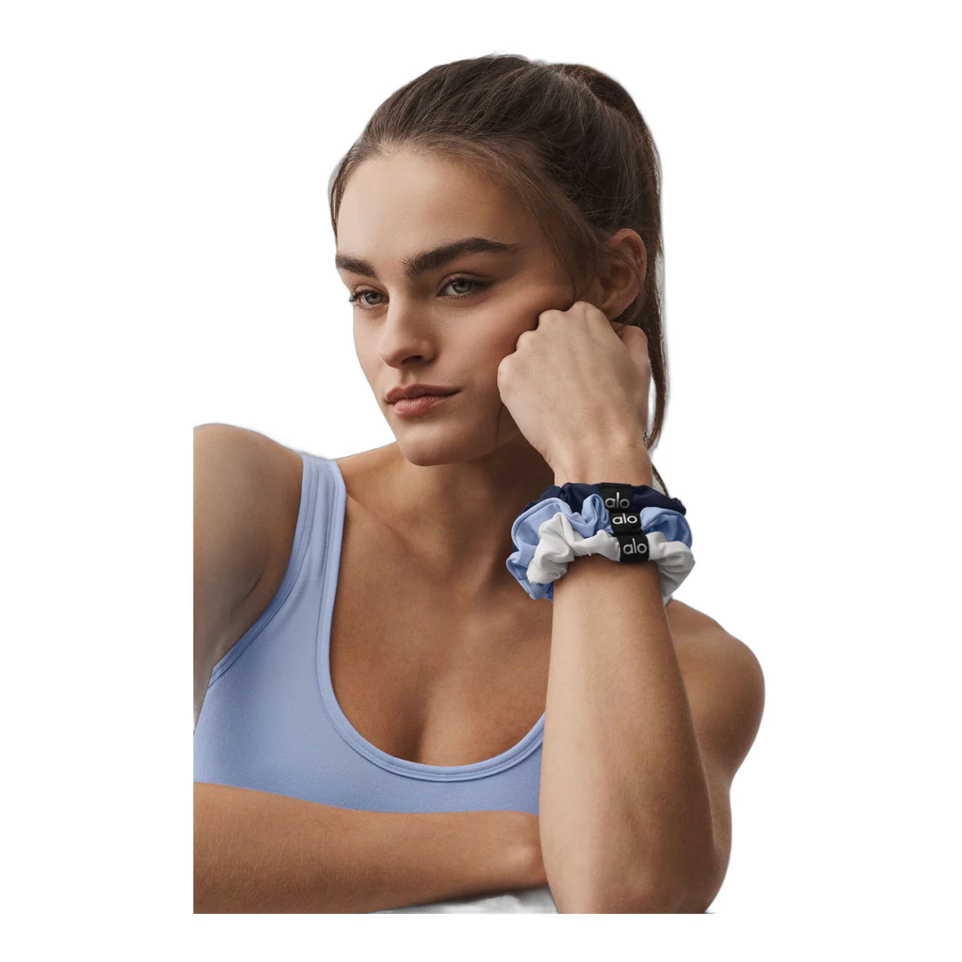 alo Fresh Mini Scrunchie 3-Pack - Light Provence Blue/Navy/White