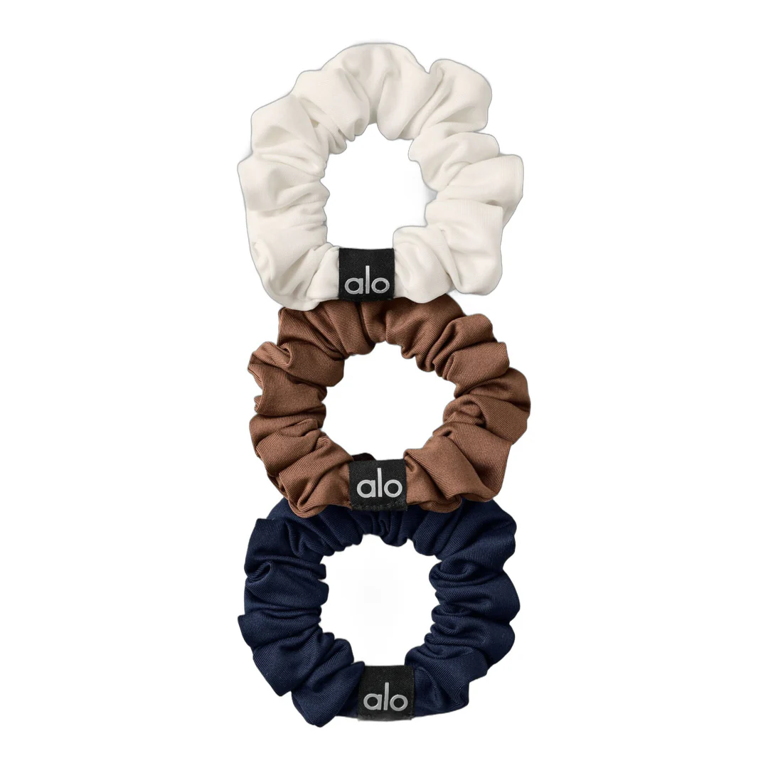 alo Fresh Mini Scrunchie 3-Pack - Sun Kissed Brown/Ivory/Navy
