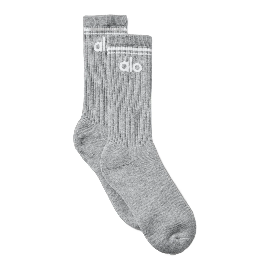 alo Unisex Throwback Sock - Athletic Heather Grey/White