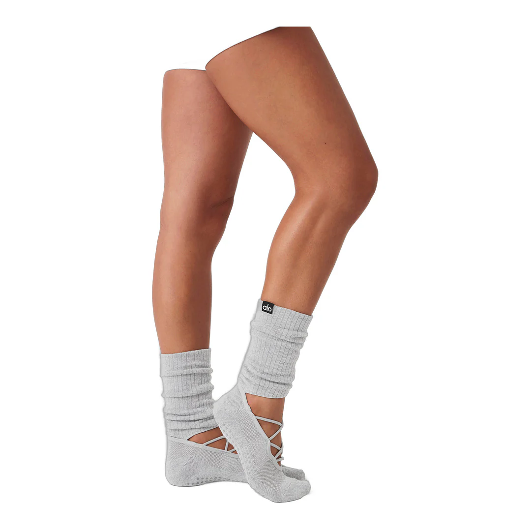 alo Women's Strappy Siren Grip Sock - Athletic Heather Grey - Image 3
