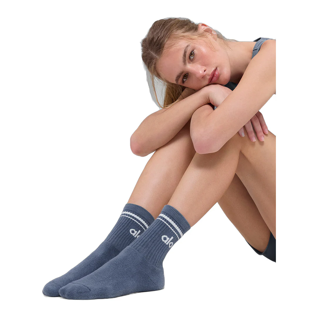 alo Unisex Half-Crew Throwback Sock - Bluestone/White - Image 2