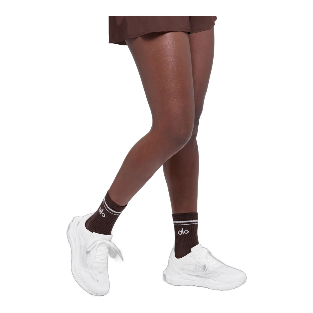 alo Unisex Half-Crew Throwback Sock - Brownstone/White - Image 3