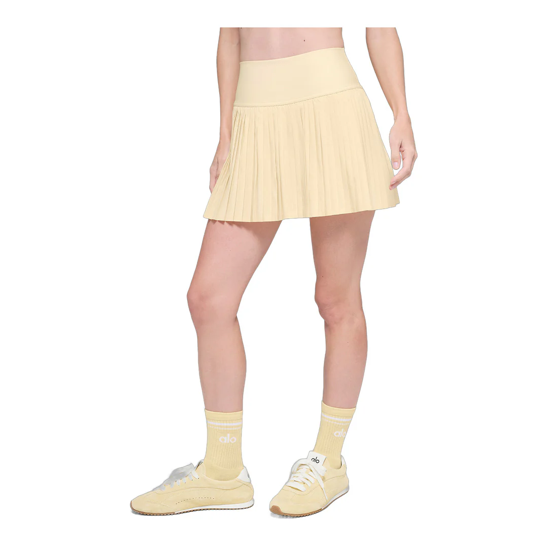 alo Unisex Half-Crew Throwback Sock - Candlelight Yellow/White - Image 2