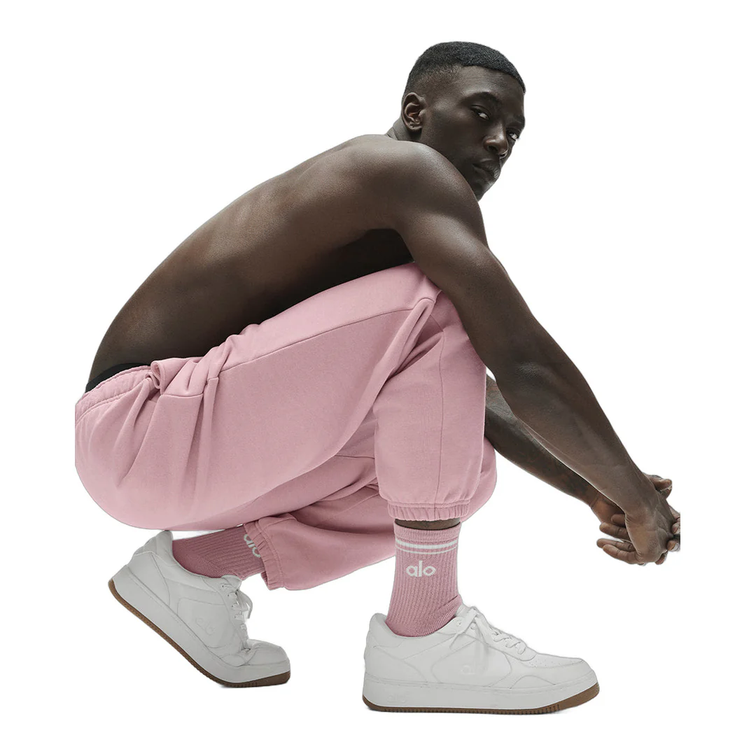 alo Unisex Half-Crew Throwback Sock - Vintage Pink/White - Image 3