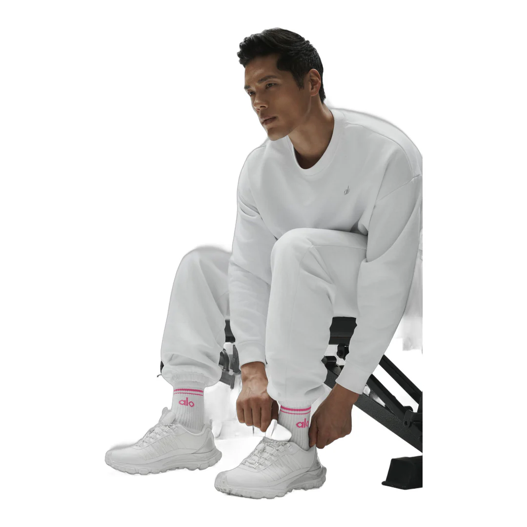 alo Unisex Half-Crew Throwback Sock - White/Paradise Pink - Image 3