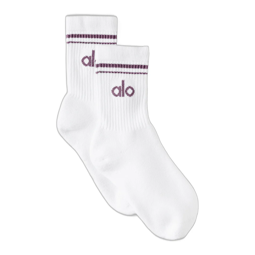 alo Unisex Half-Crew Throwback Sock - White/Plum Kiss