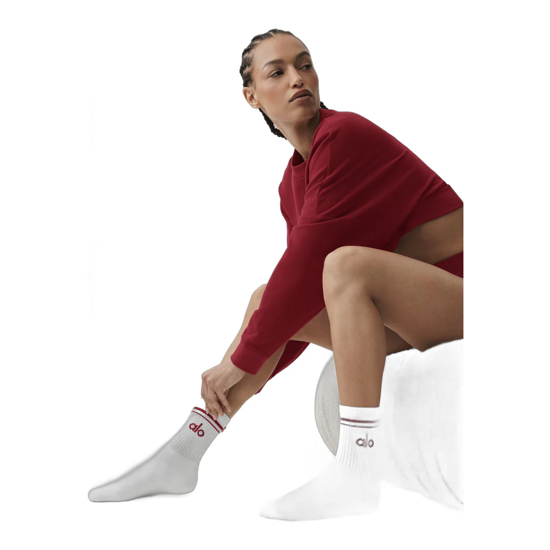 alo Unisex Half-Crew Throwback Sock - White/Summer Romance Red - Image 2