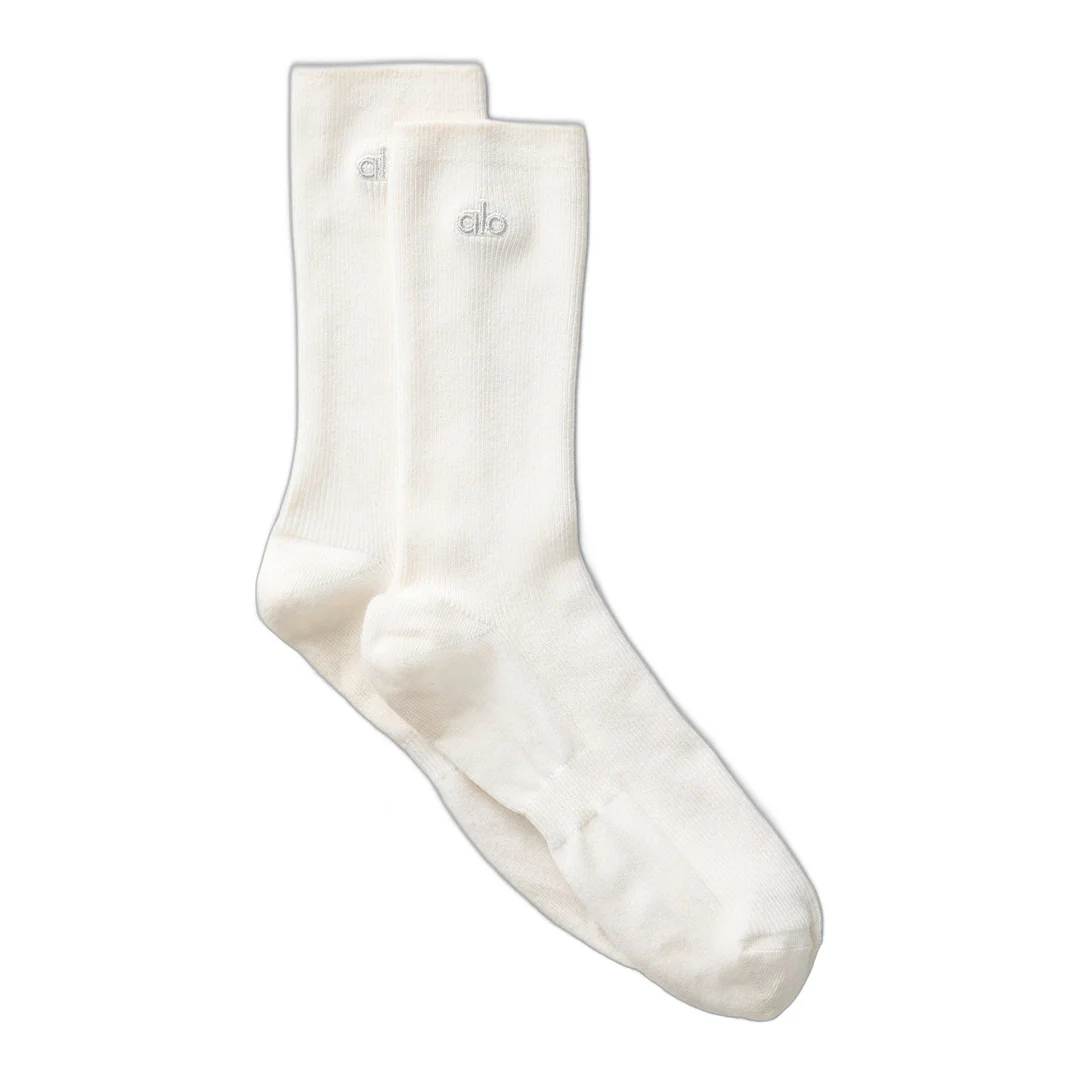 alo Unisex Half-Crew Understated Sock - Ivory