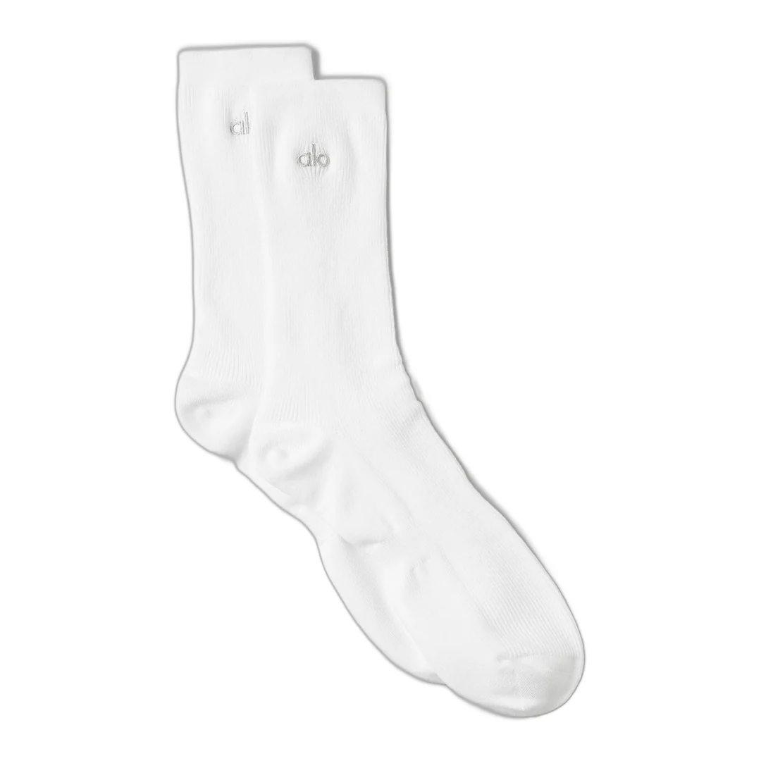 alo Unisex Half-Crew Understated Sock - White