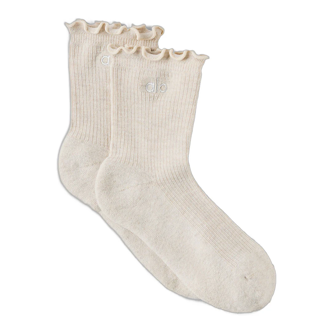 alo Women's Lettuce Edge Sock - Oatmeal Heather - Image 2