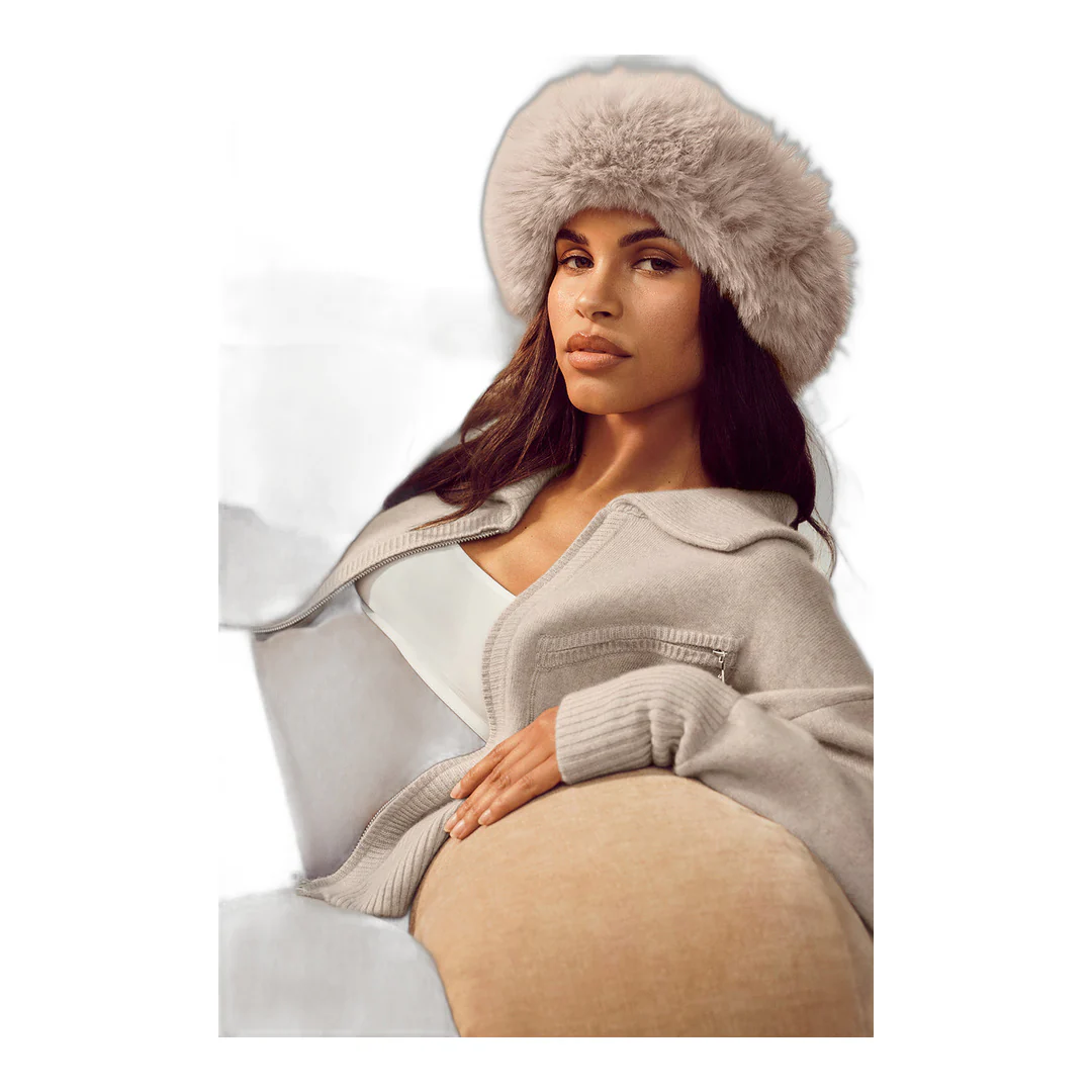 alo Courchevel Cashmere Faux Fur Beanie - Oat Heather