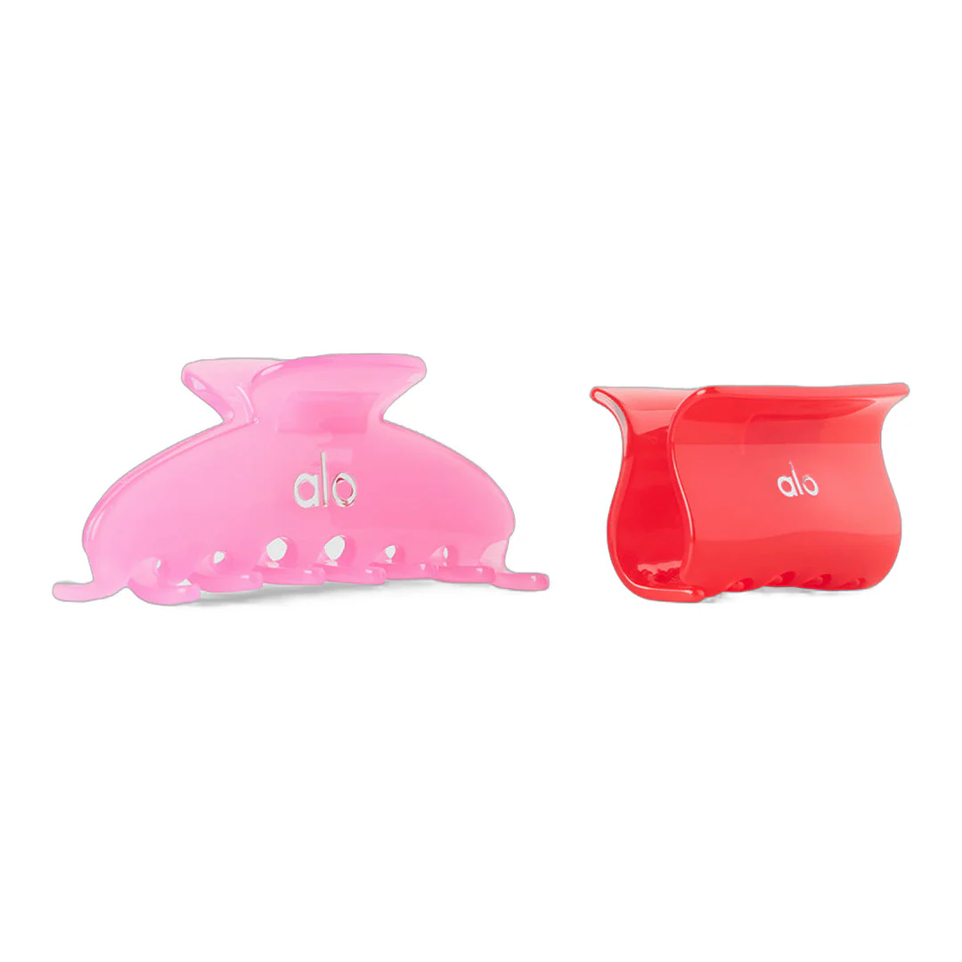 alo Effortless Claw Clip (2-Pack) - Candy Heart Pink/Bright Red - Image 3
