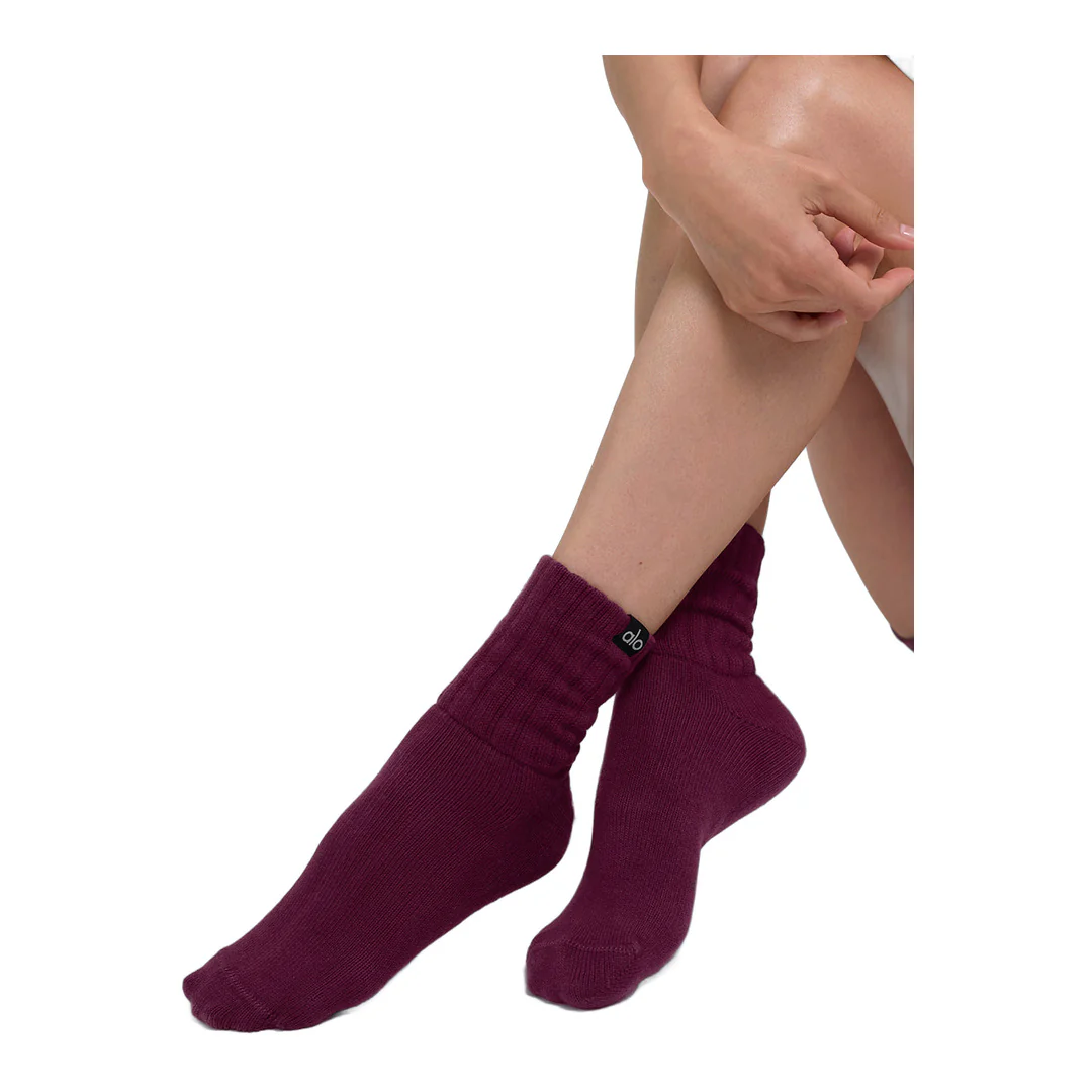 alo Unisex Half-Crew Scrunch Sock - Burgundy - Image 2