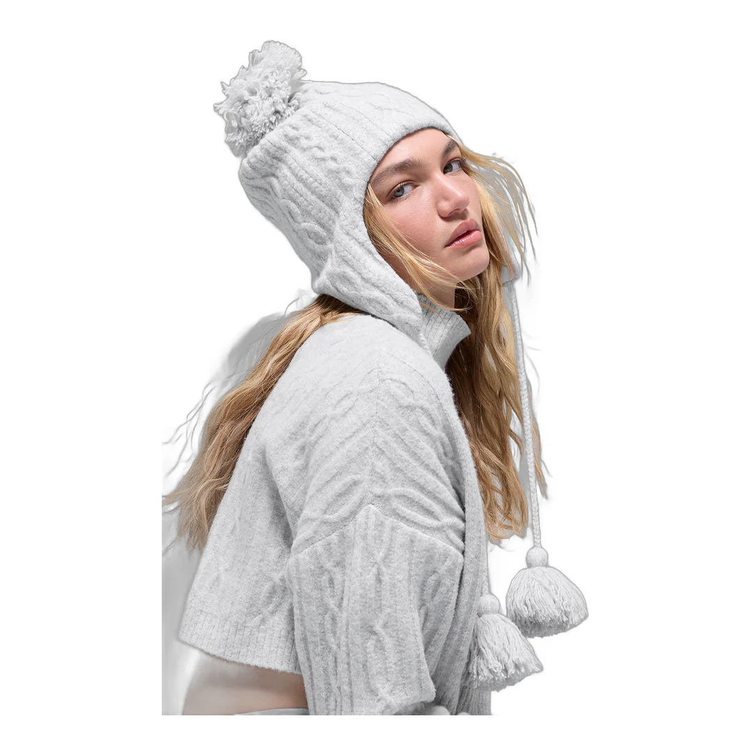 alo Cable Knit Winter Bliss Earflap Beanie - Athletic Heather Grey - Image 2