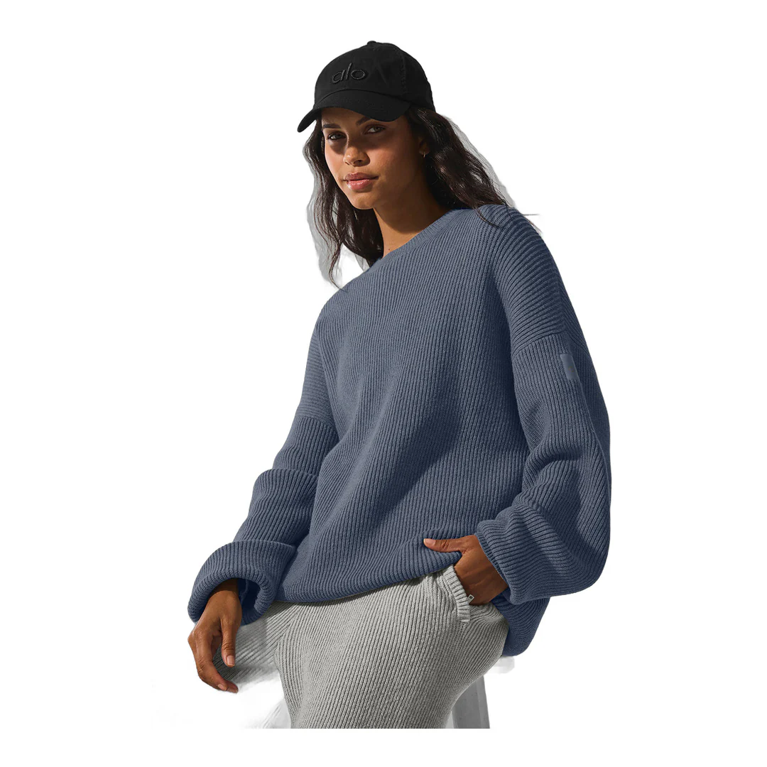 alo Domain Rib Knit Crew Sweater - Bluestone