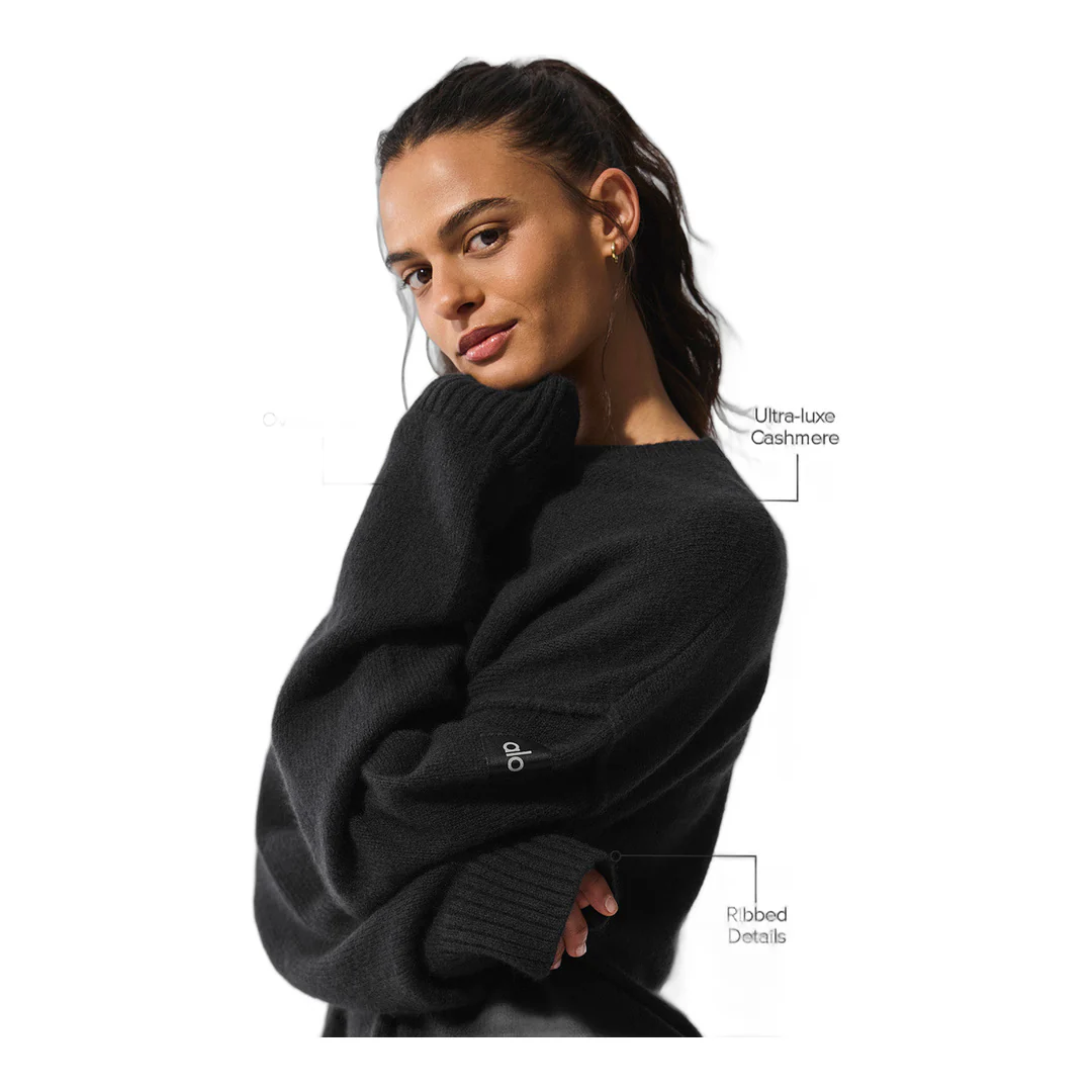alo Unisex Wool Cashmere New Class Crewneck Sweater - Black - Image 2