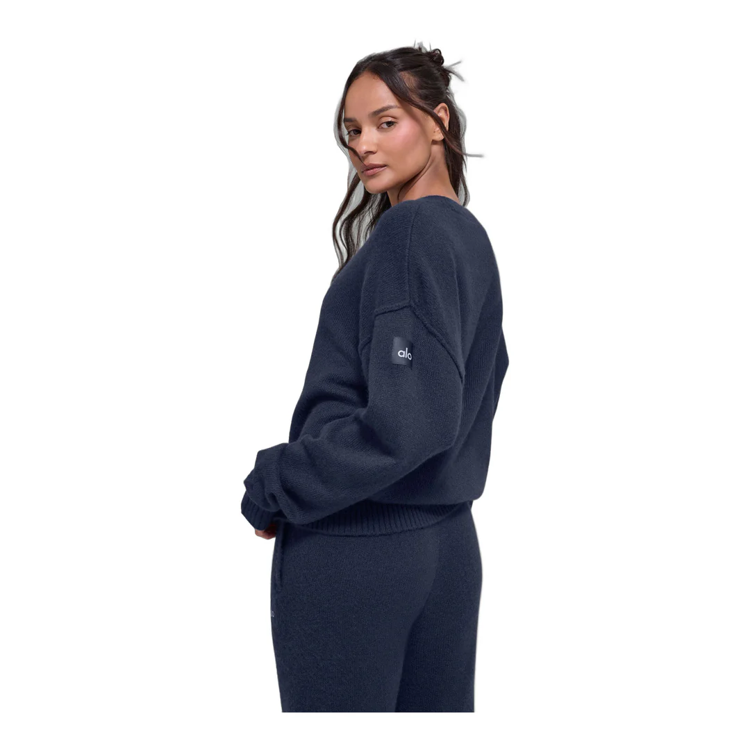 alo Unisex Wool Cashmere New Class Crewneck Sweater - Navy - Image 3