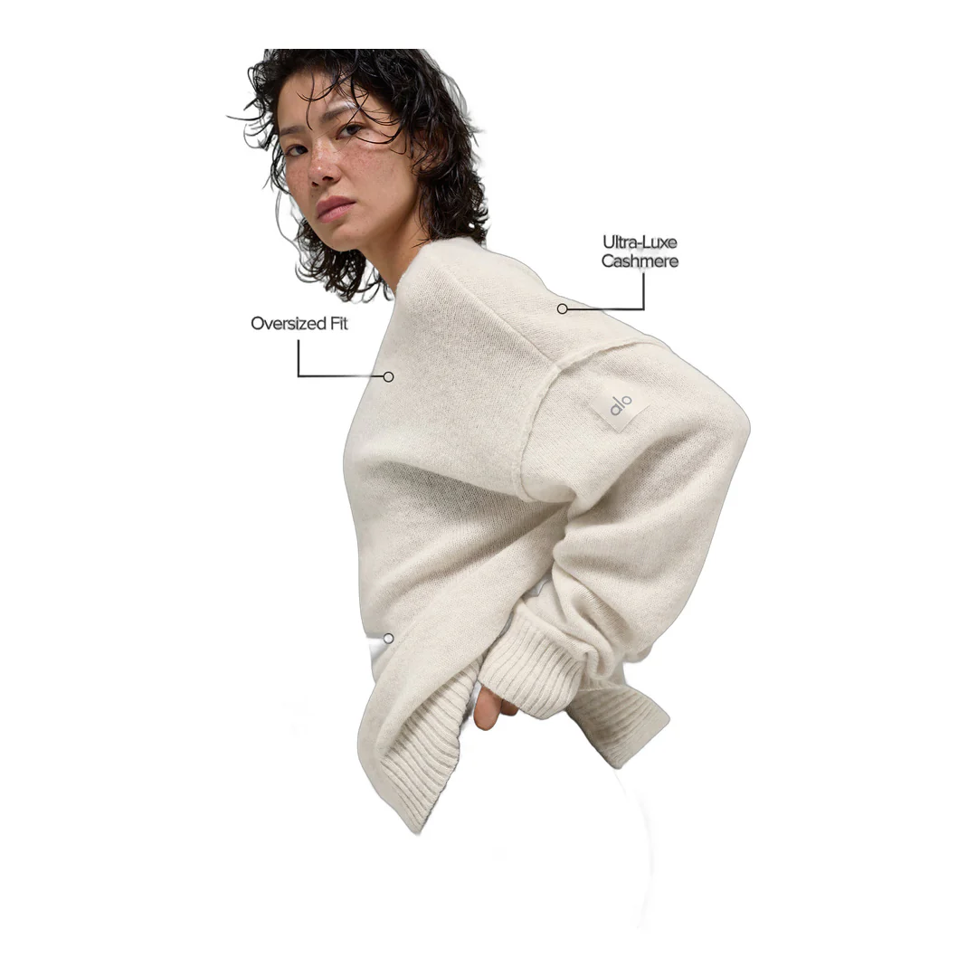 alo Unisex Wool Cashmere New Class Crewneck Sweater - Bone Heather - Image 3
