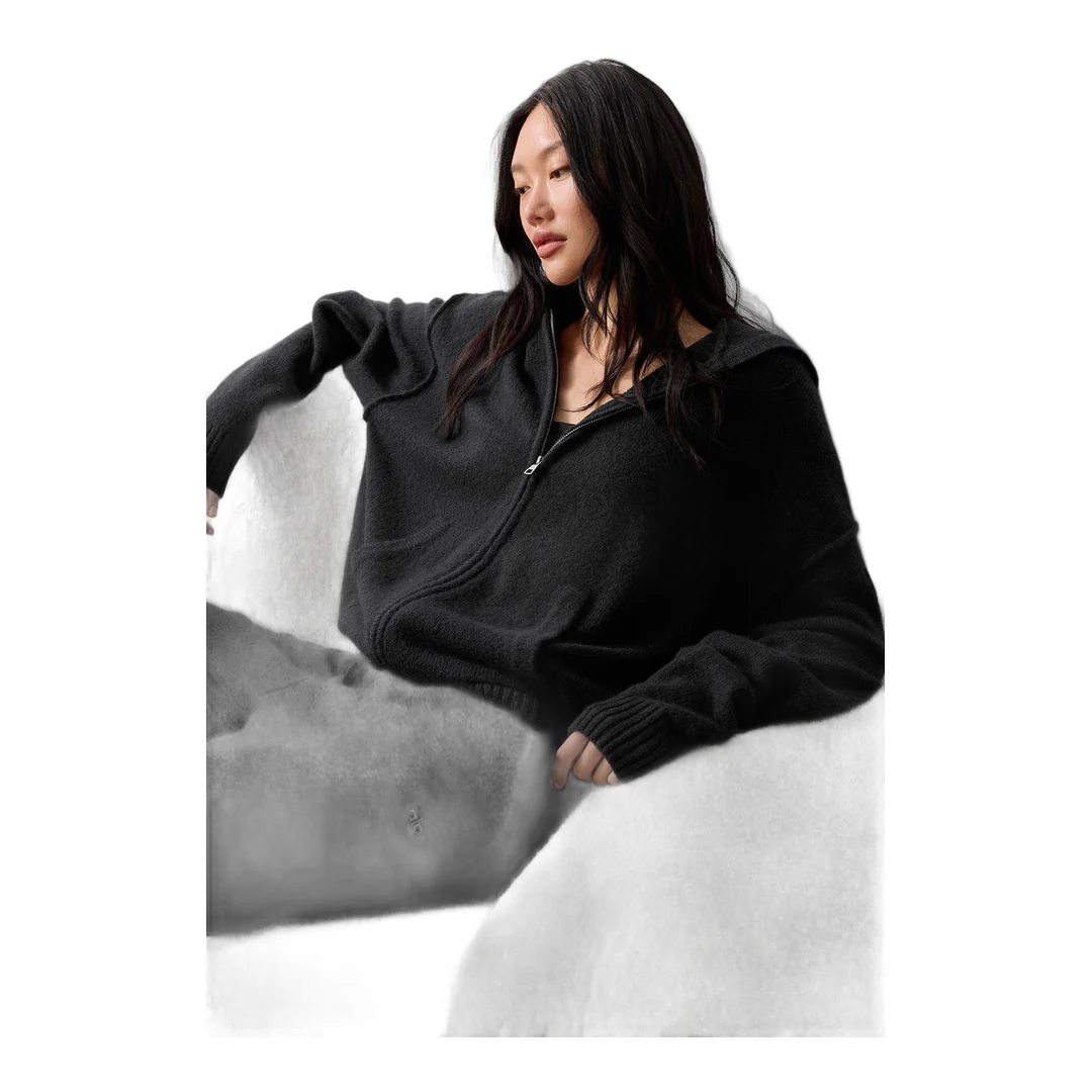 alo Wool Cashmere New Class Full Zip Hoodie - Black