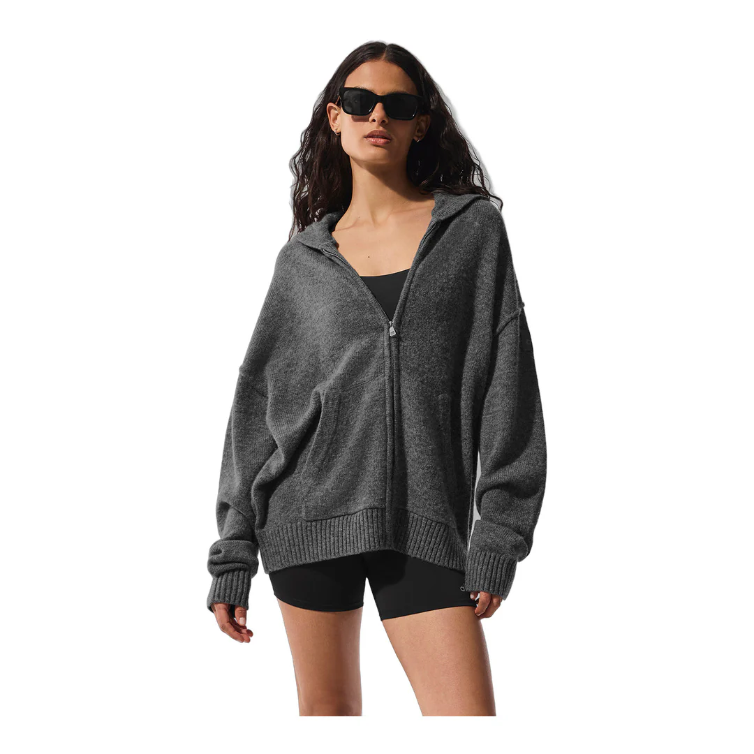 alo Wool Cashmere New Class Full Zip Hoodie - Platinum Grey