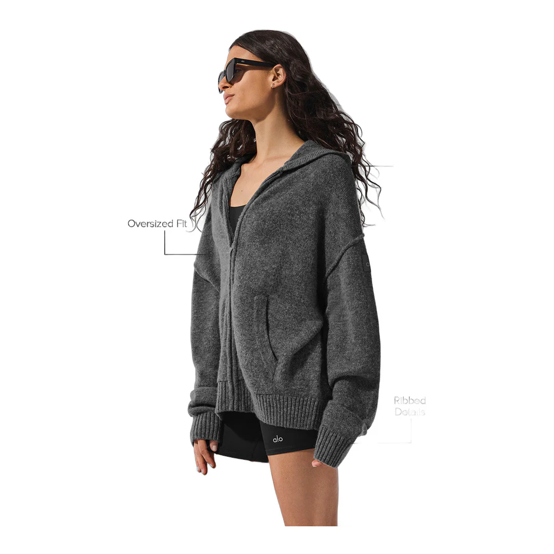 alo Wool Cashmere New Class Full Zip Hoodie - Platinum Grey - Image 2