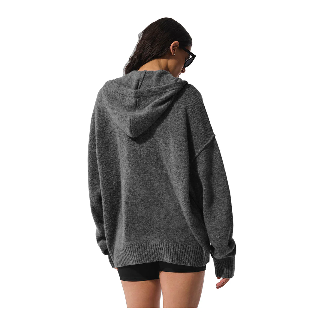alo Wool Cashmere New Class Full Zip Hoodie - Platinum Grey - Image 3
