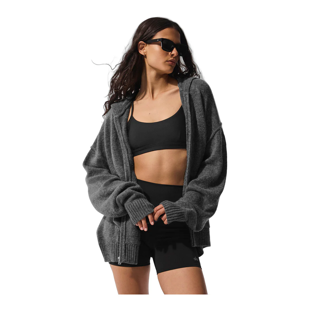 alo Wool Cashmere New Class Full Zip Hoodie - Platinum Grey - Image 5