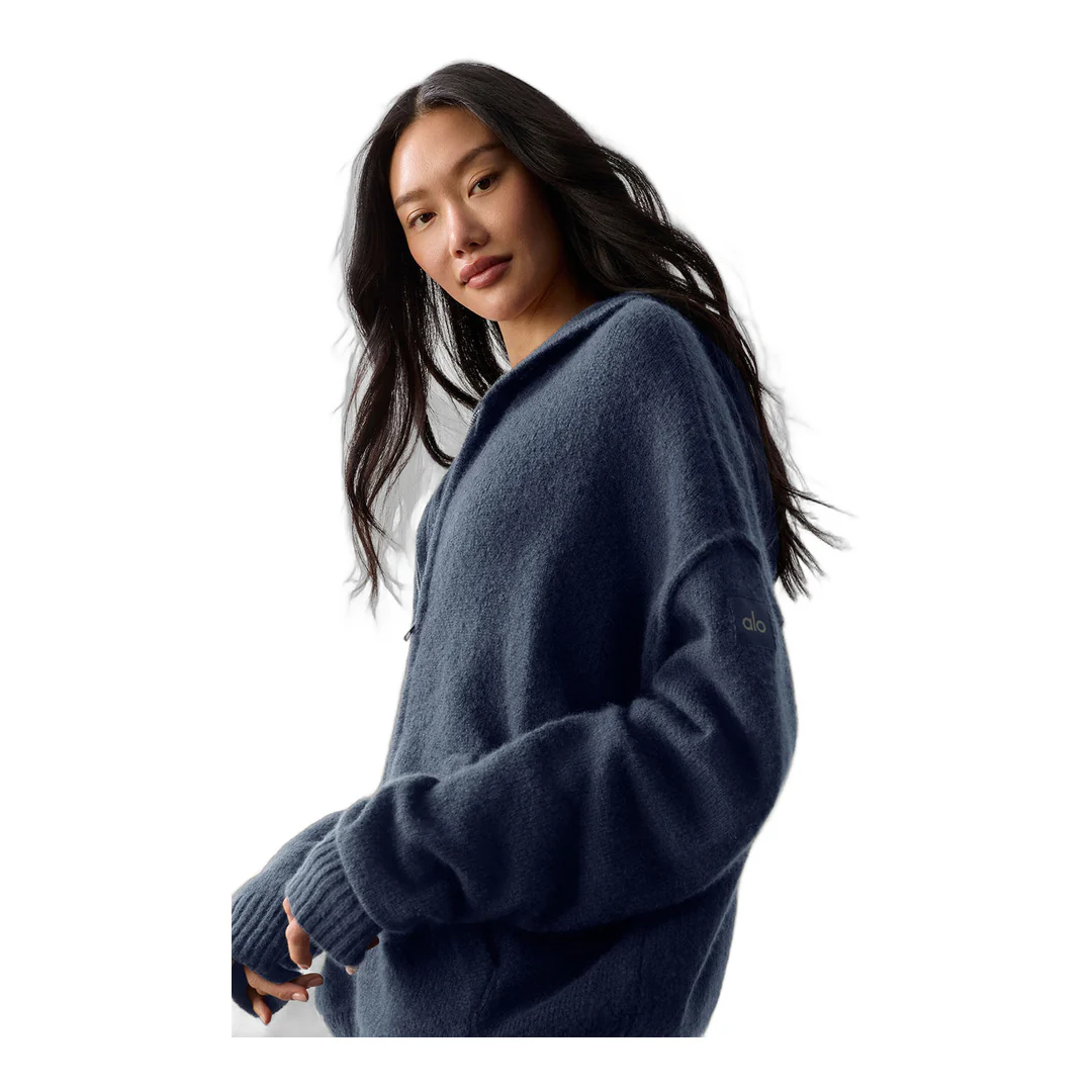 alo Wool Cashmere New Class Full Zip Hoodie - Navy - Image 4