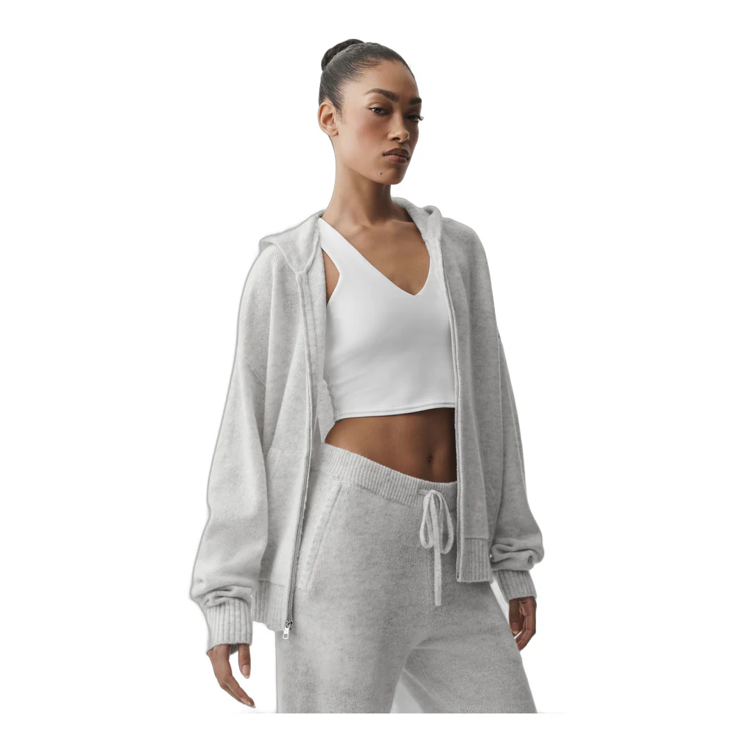 alo Wool Cashmere New Class Full Zip Hoodie - White Heather