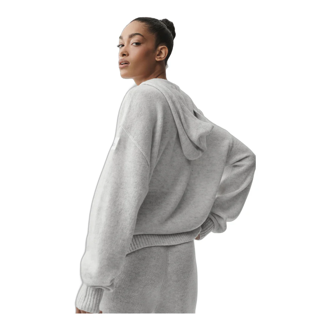 alo Wool Cashmere New Class Full Zip Hoodie - White Heather - Image 3