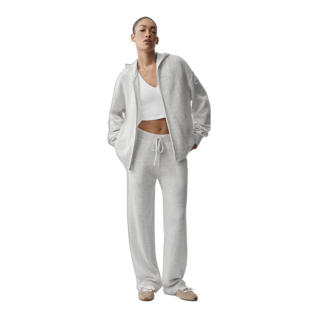 alo Wool Cashmere New Class Full Zip Hoodie - White Heather - Image 5