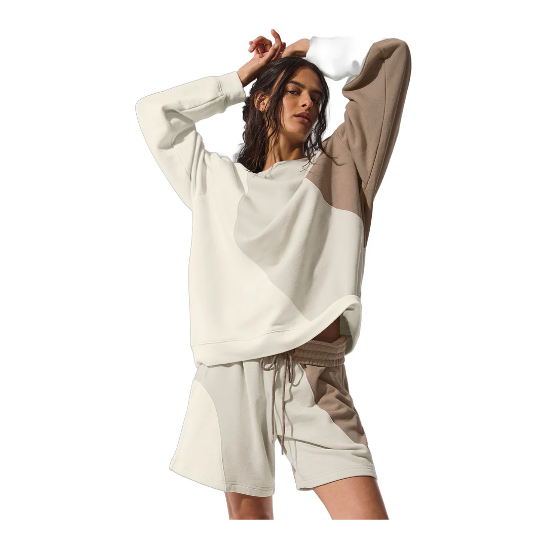 alo Make Waves Crew Neck Pullover - Ivory/Bone/Gravel