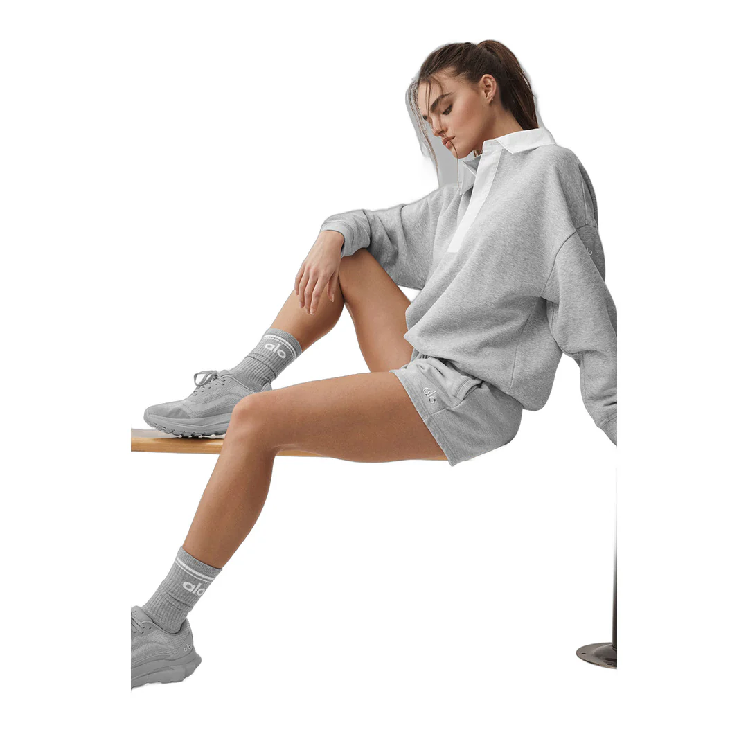 alo Take It Easy Long Sleeve Henley Pullover - Athletic Heather Grey/White - Image 4