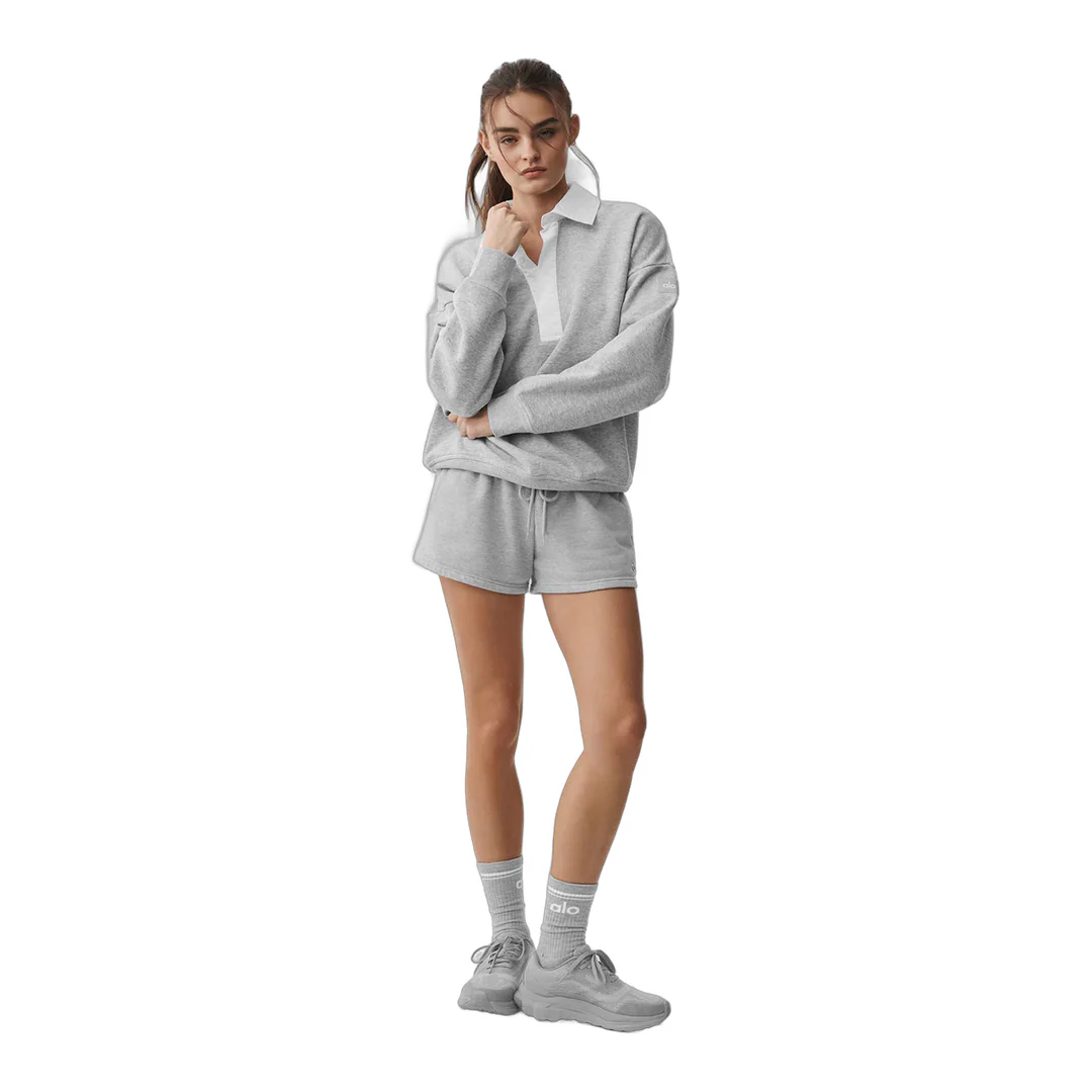 alo Take It Easy Long Sleeve Henley Pullover - Athletic Heather Grey/White - Image 5