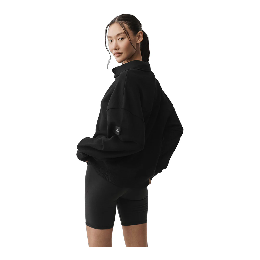 alo Take It Easy Long Sleeve Henley Pullover - Black - Image 3