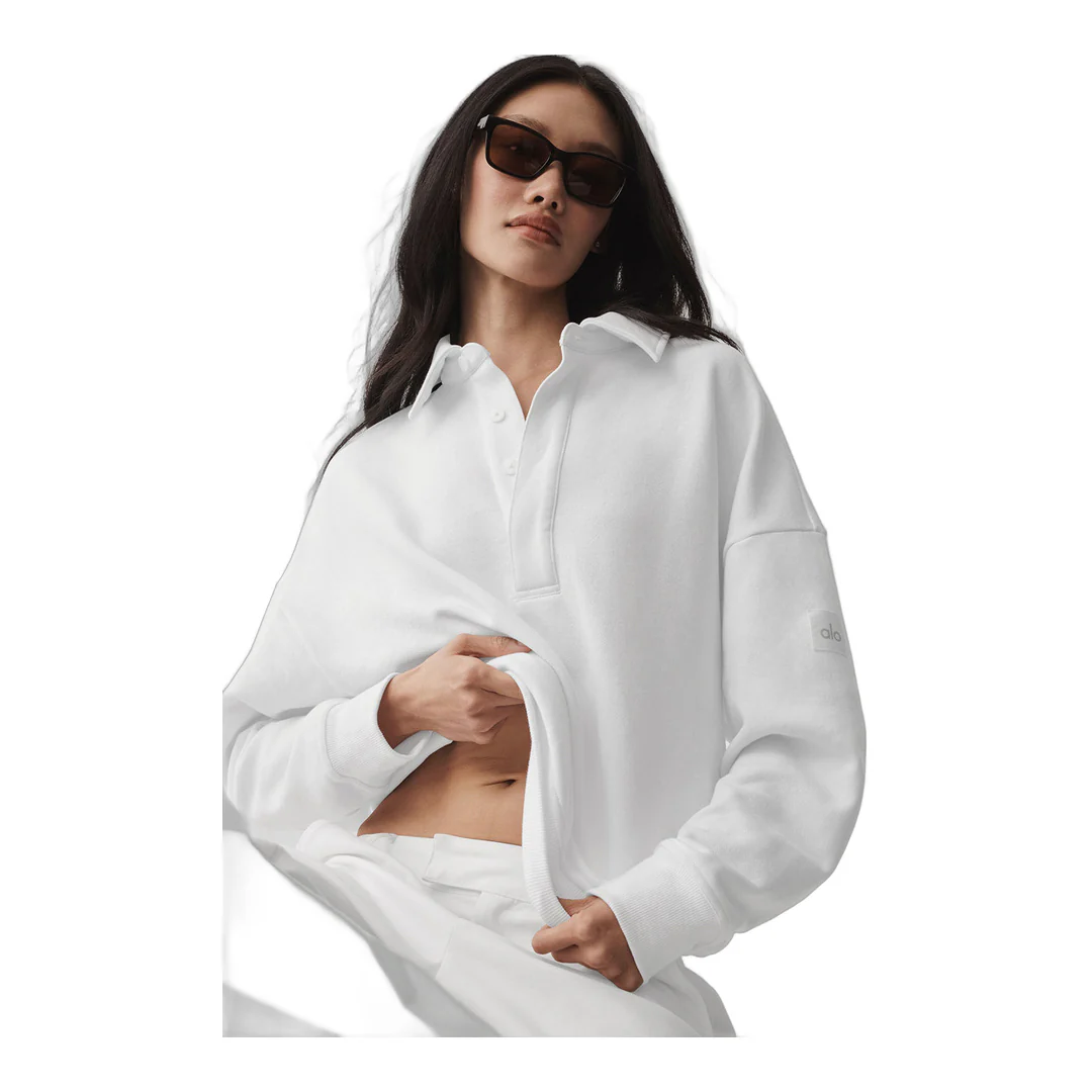 alo Take It Easy Long Sleeve Henley Pullover - White - Image 3