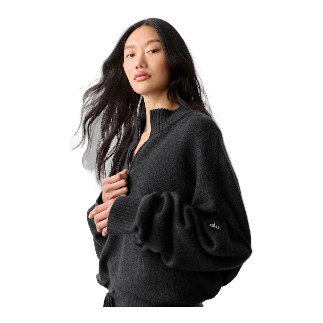 alo Wool Cashmere New Class 1/4 Zip Pullover - Black - Image 3