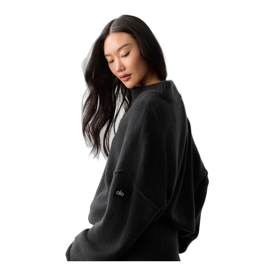 alo Wool Cashmere New Class 1/4 Zip Pullover - Black - Image 4