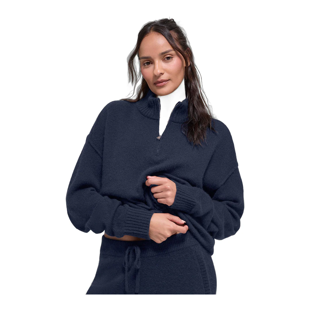 alo Wool Cashmere New Class 1/4 Zip Pullover - Navy