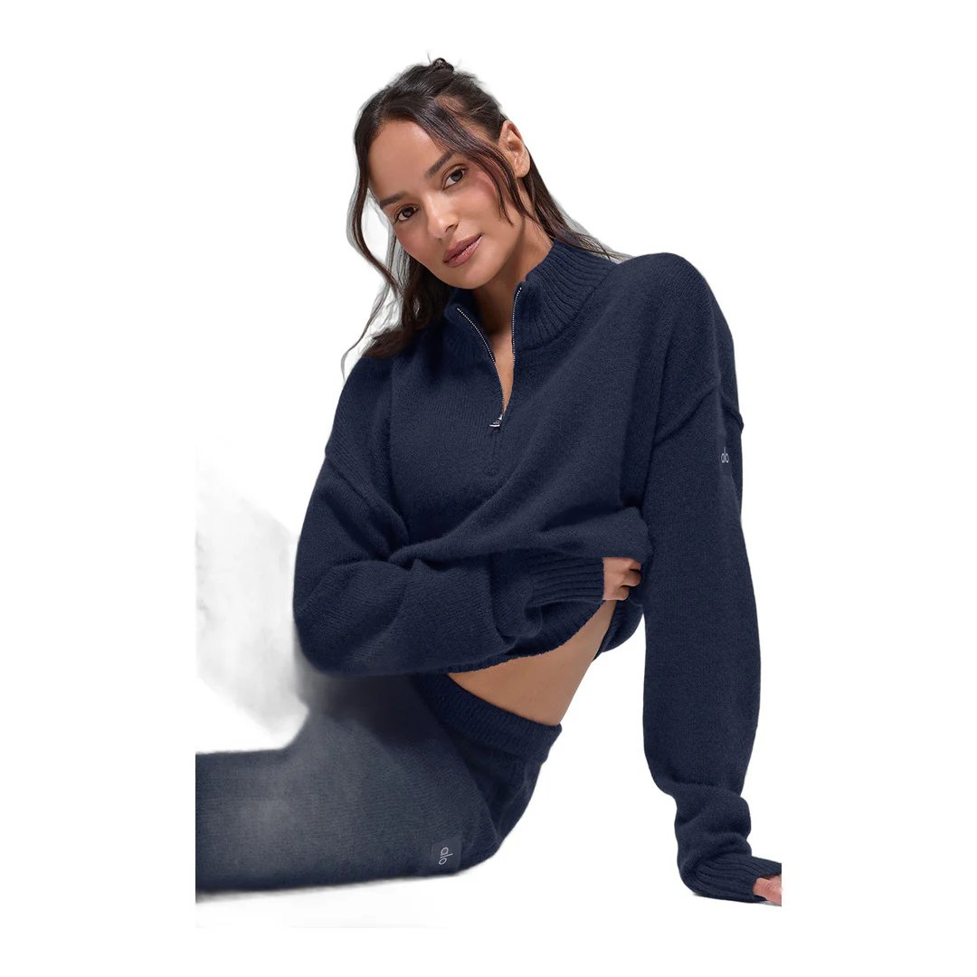 alo Wool Cashmere New Class 1/4 Zip Pullover - Navy - Image 4