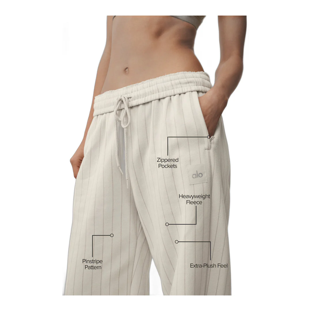 alo Pinstripe Straight Leg Sweatpant - Bone Pinstripe - Image 2