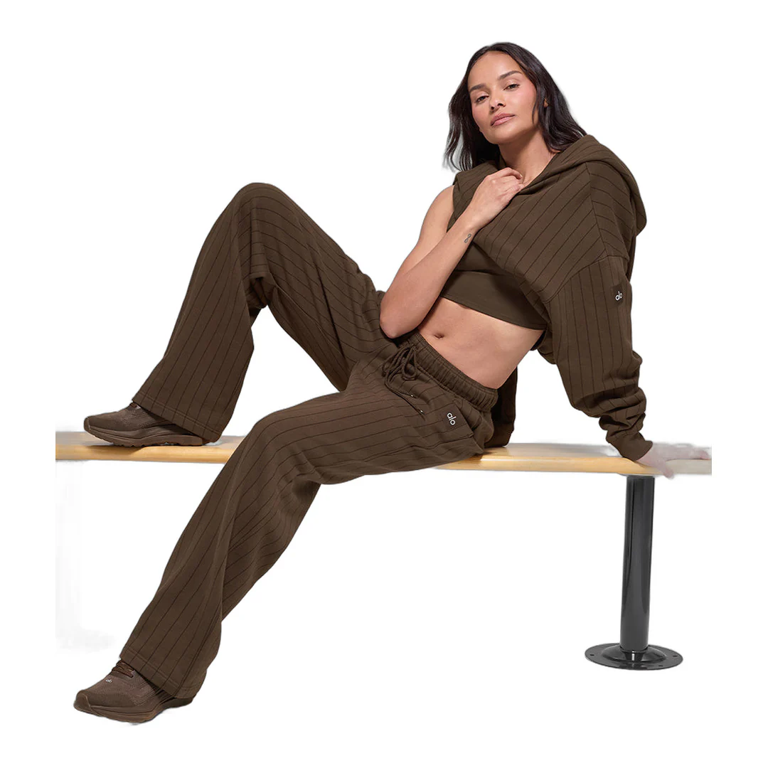 alo Pinstripe Straight Leg Sweatpant - Espresso Pinstripe - Image 4