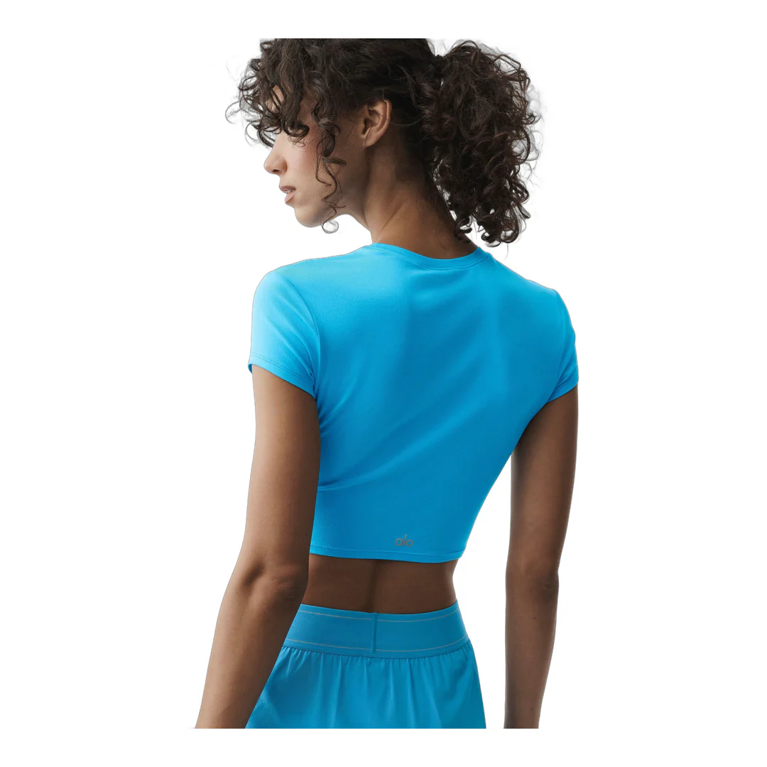 alo Alosoft Crop Finesse Short Sleeve - Azure Blue - Image 2