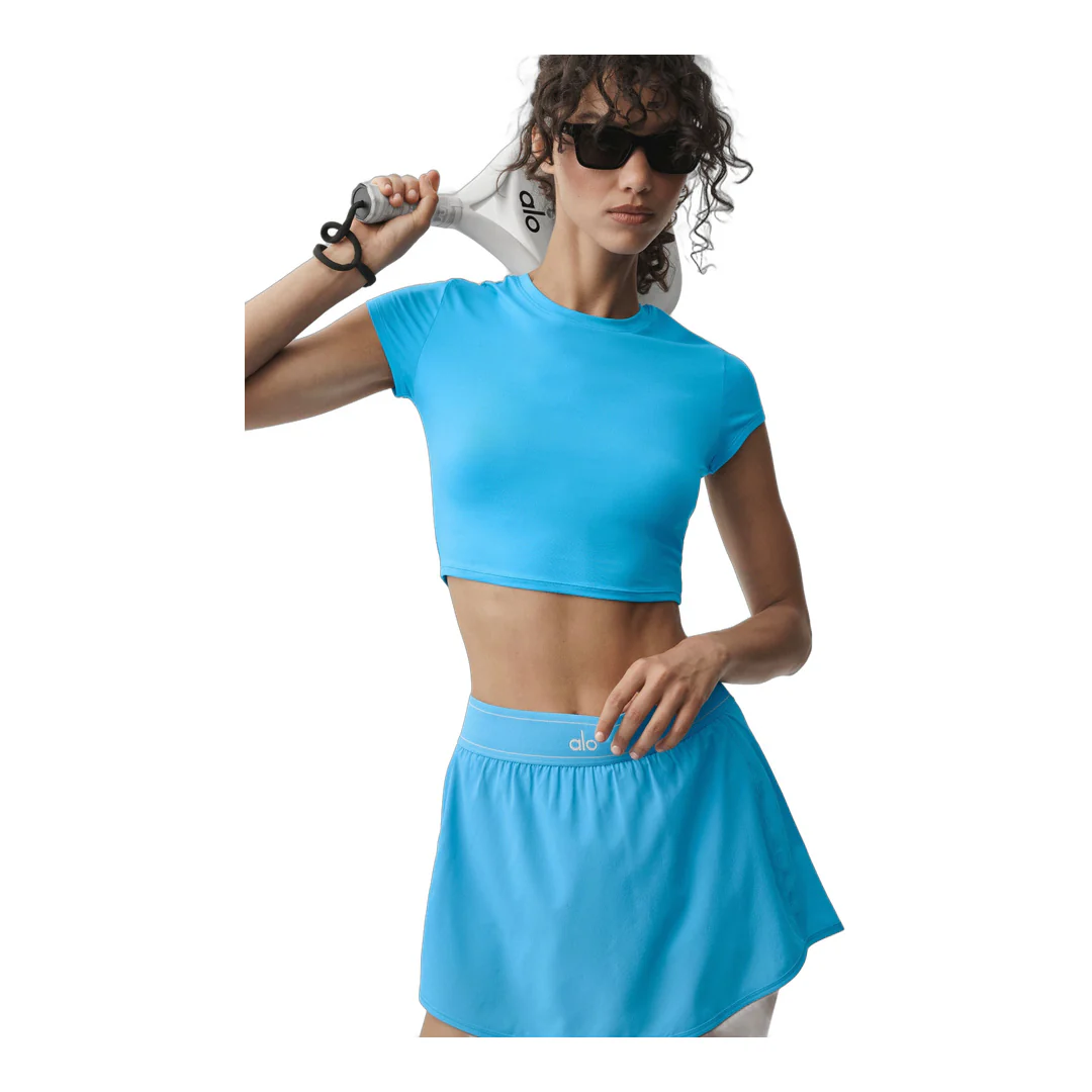 alo Alosoft Crop Finesse Short Sleeve - Azure Blue - Image 3
