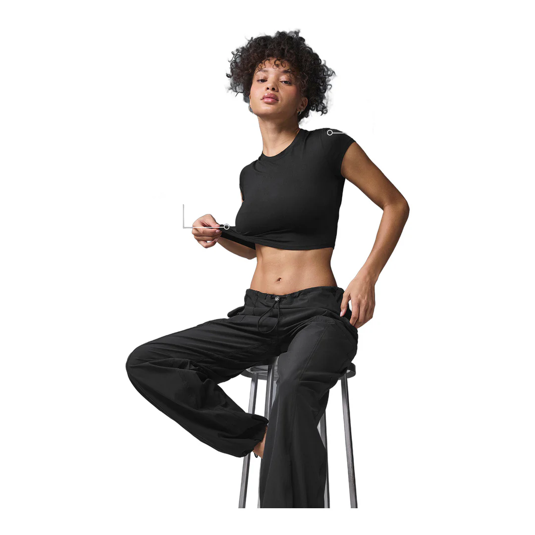 alo Alosoft Crop Finesse Short Sleeve - Black - Image 2