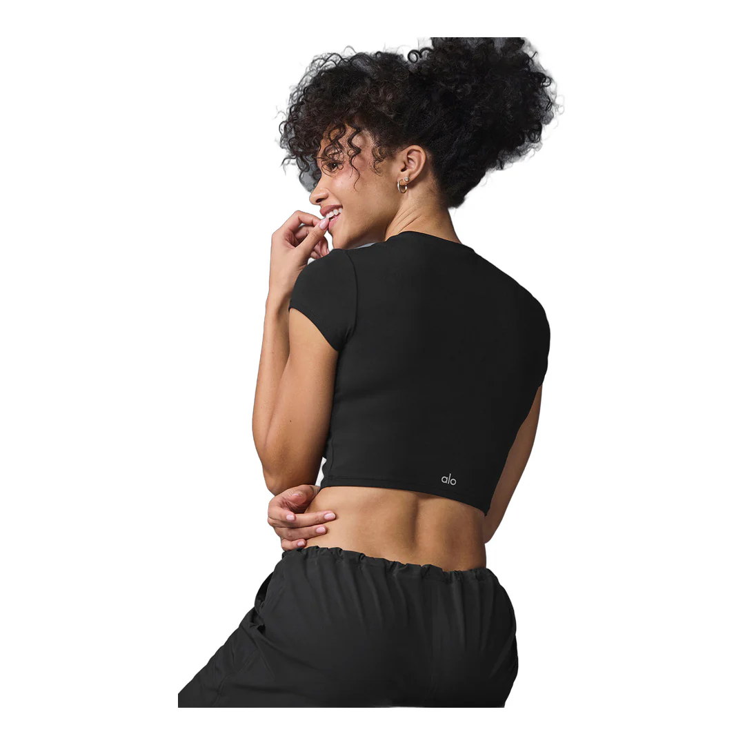 alo Alosoft Crop Finesse Short Sleeve - Black - Image 3