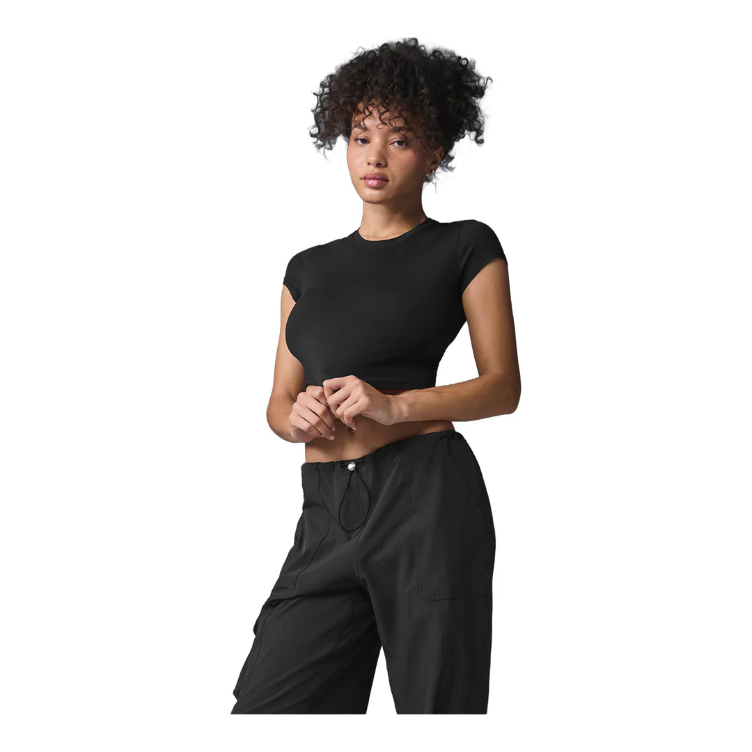 alo Alosoft Crop Finesse Short Sleeve - Black - Image 4