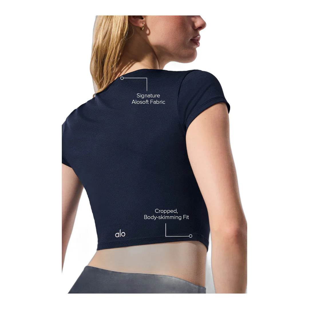 alo Alosoft Crop Finesse Short Sleeve - Navy - Image 2